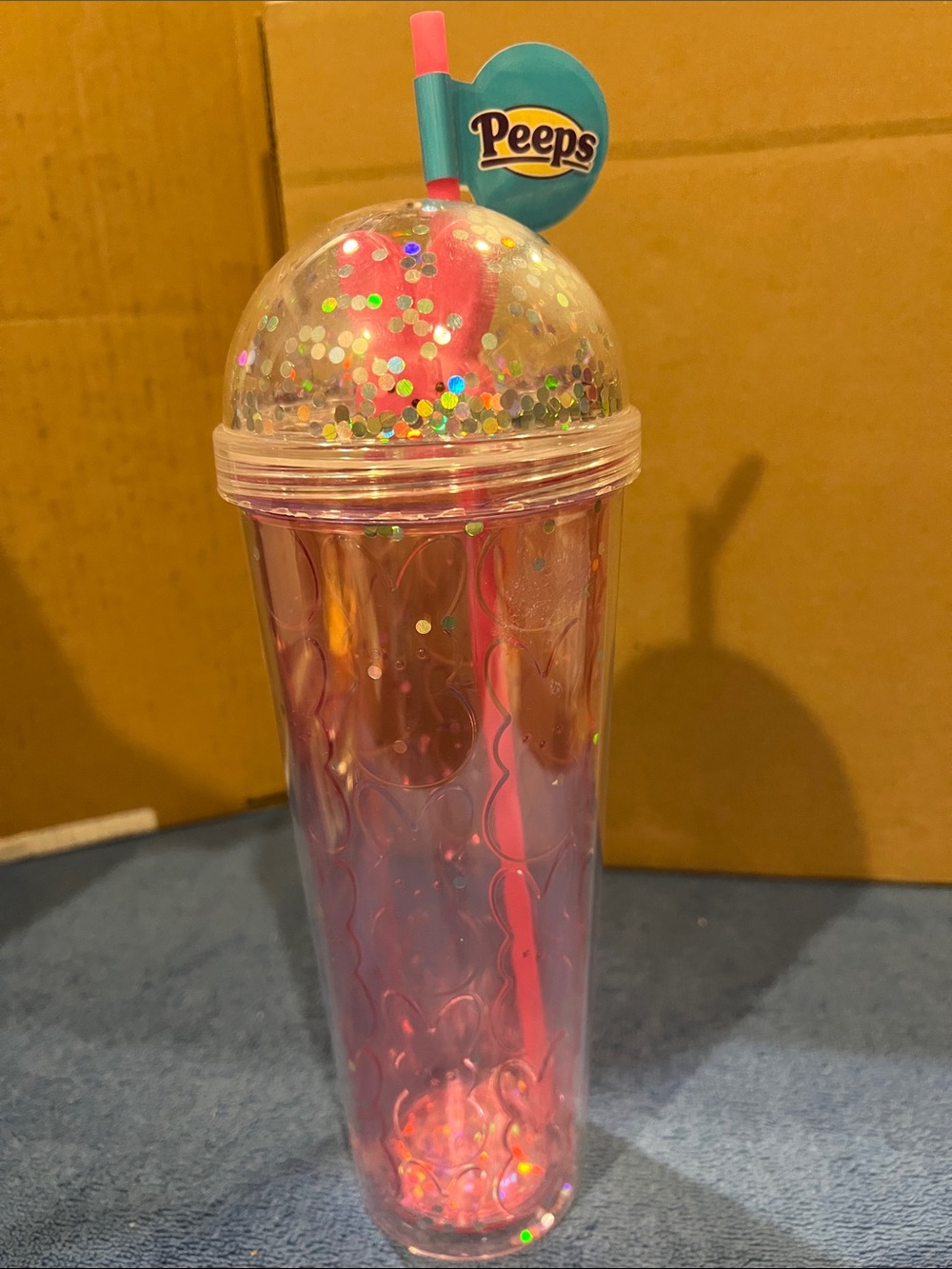 Peeps Pink Iridescent Confetti Tumbler with Straw